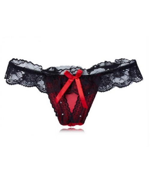 Women Crystal Sexy Lace Bowknot Mesh G Strings Thongs Lingerie Panties